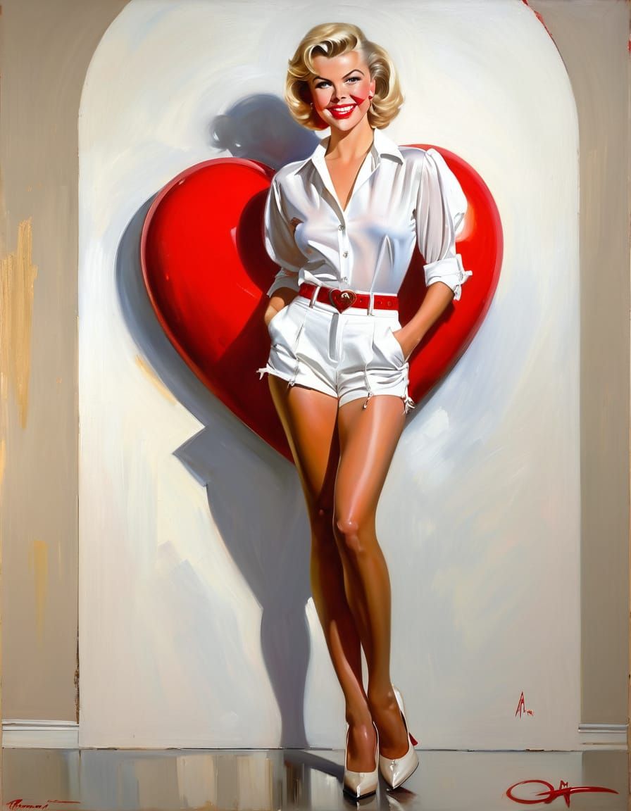 Glamorous Retro Pin-Up in Impressionist Oil