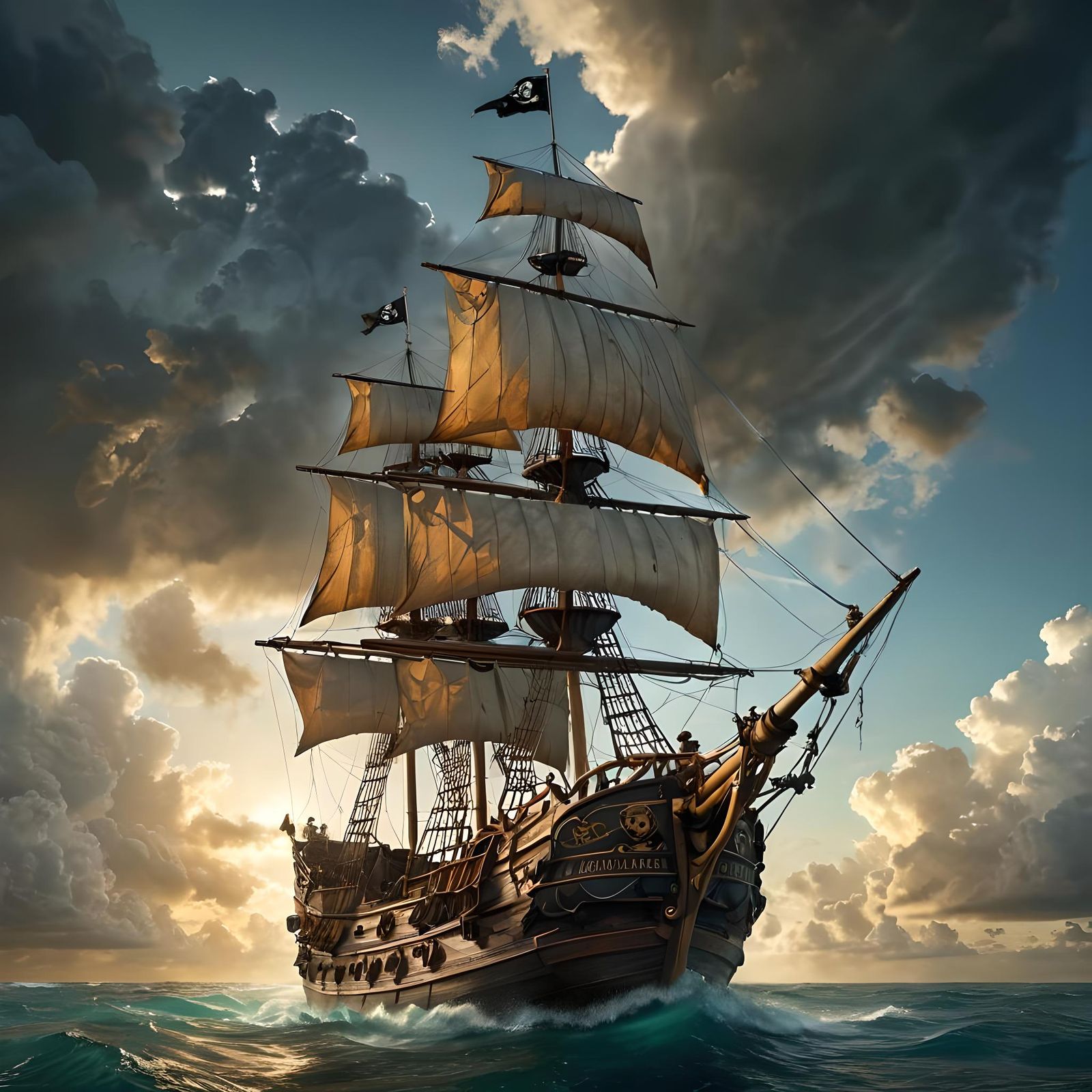 Captain Hook's Jolly Roger Soaring Over Tropical Bay