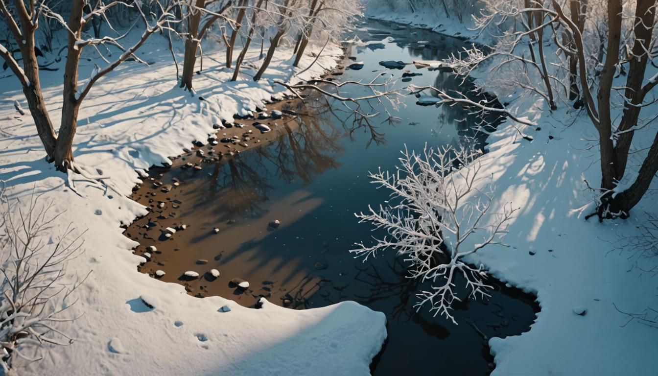 Winter Wonderland: Snowy Branch Over Icy Creek