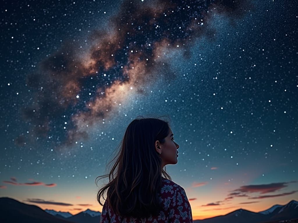 Young Lady Watching Stars in Wonder: Professional Photograph...