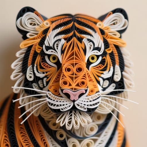 Hyperrealistic Quilled Tiger Portrait Close-Up