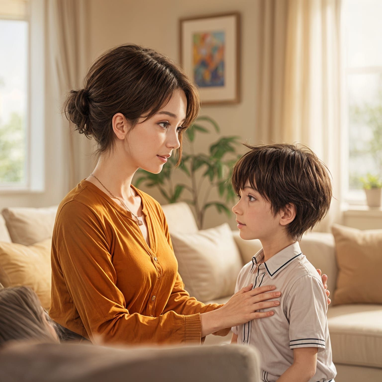 Anime Style Mother Talking to Son in 8K