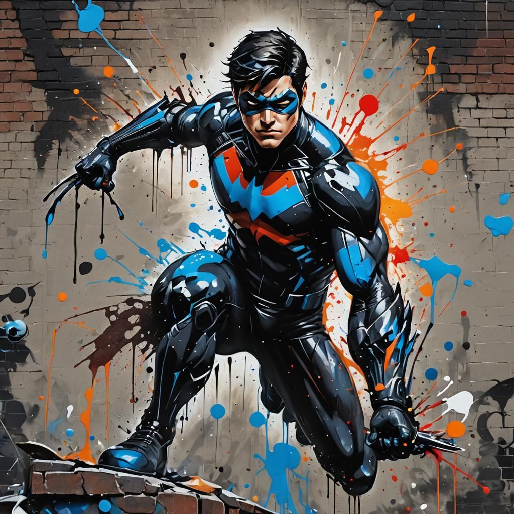 Nightwing Graffiti Art in Street Art Style