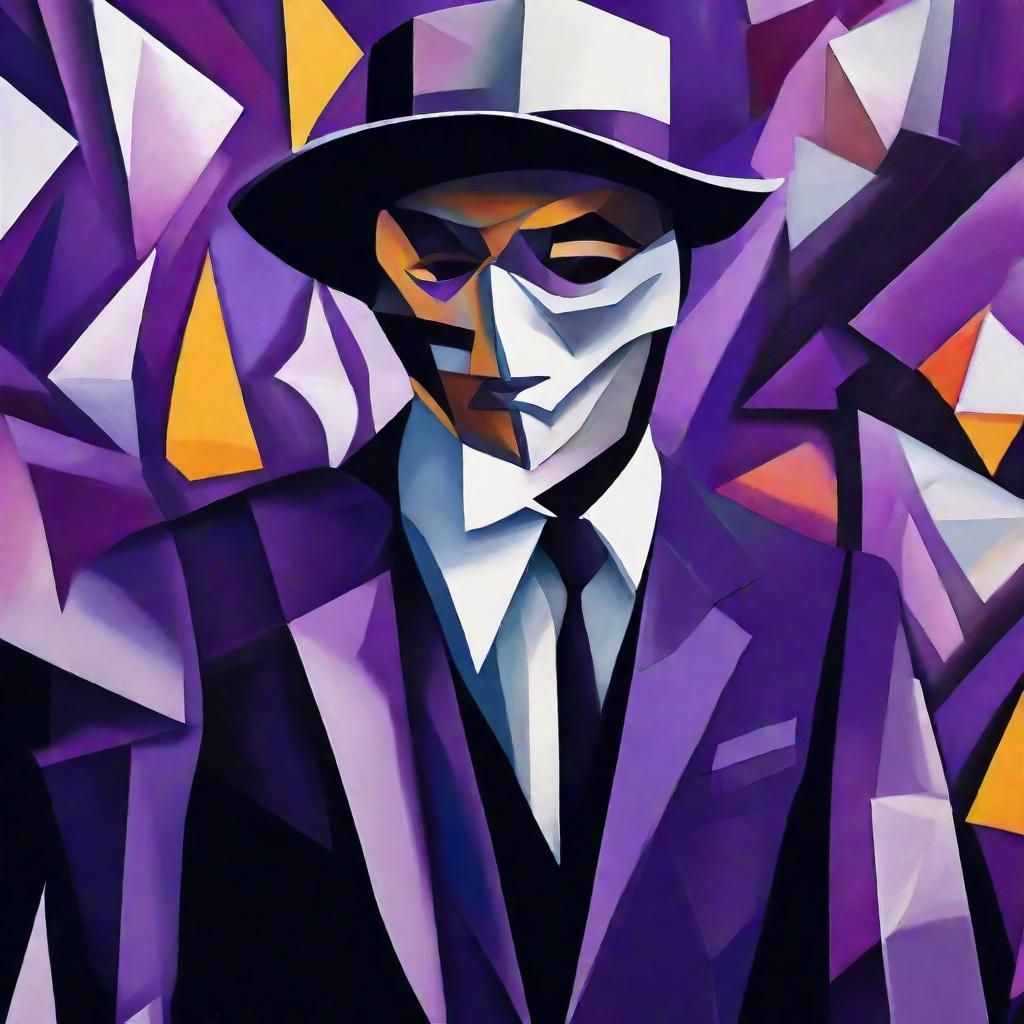 Neo-Cubism Portrait: Man with Swords and Comedy Mask