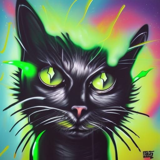 Cat Alien with Glowing Eyes in Graffiti Art