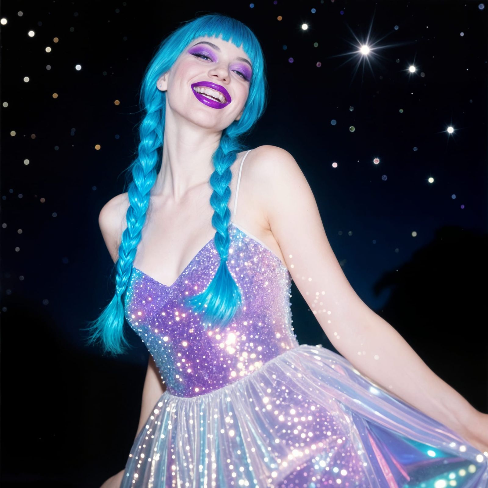 Sparkle Cellophane Dress with Purple Lipstick, Polaroid Styl...