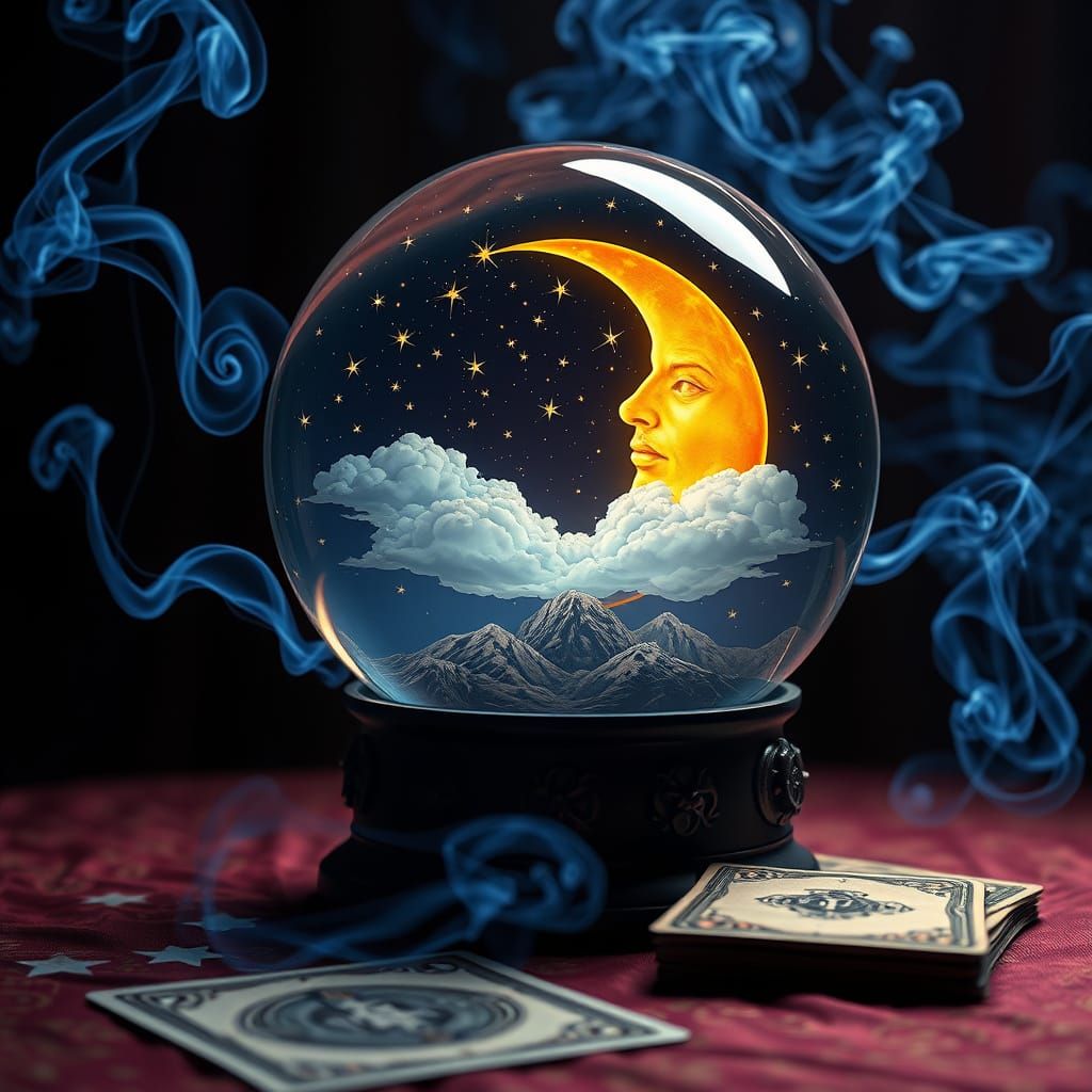 Crystal Ball Under Moonlight in Elegant Linework
