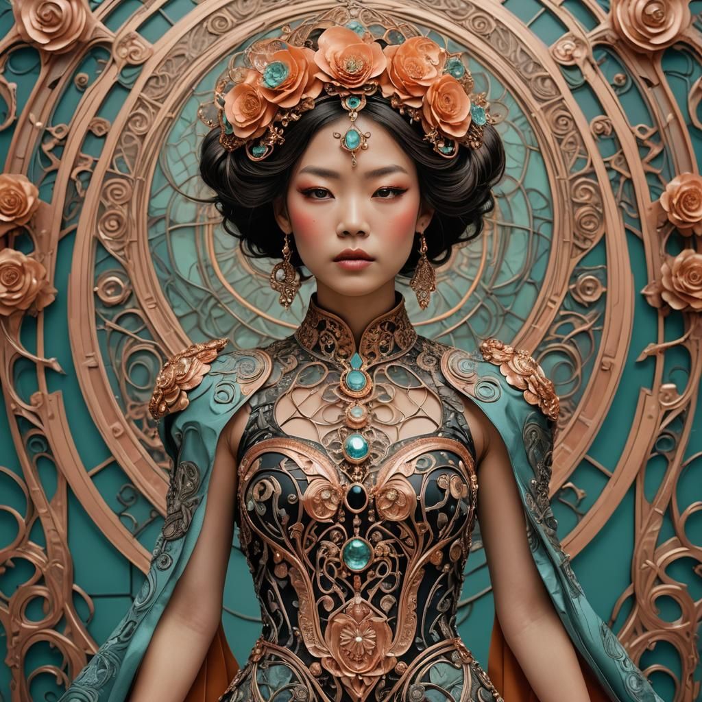 Empress on Rose Gold Runway, Art Nouveau Fashion