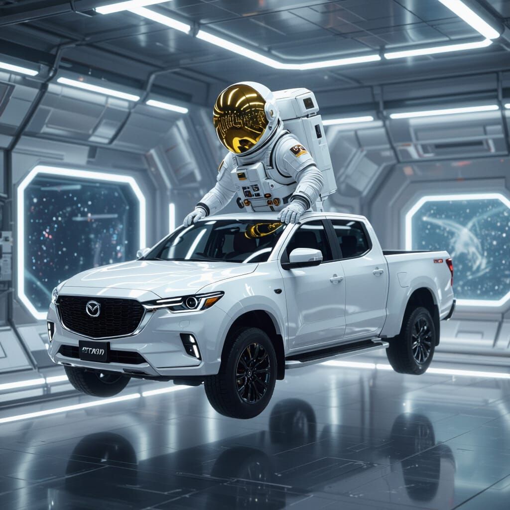 Futuristic Mazda BT50 Truck in Zero Gravity Space