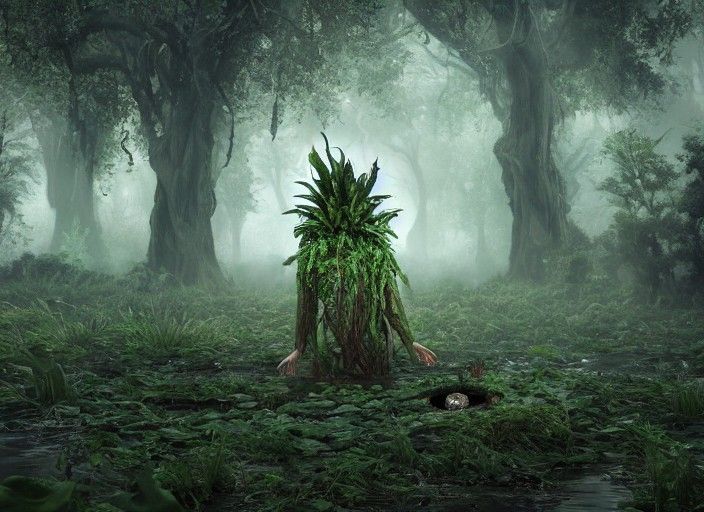 Plant Elemental in Sunlit Swamp: Fantasy Art