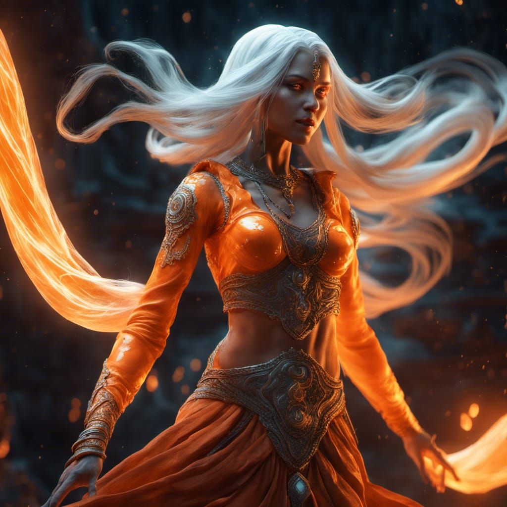 Glowing Orange Genie in Dark Fantasy Style