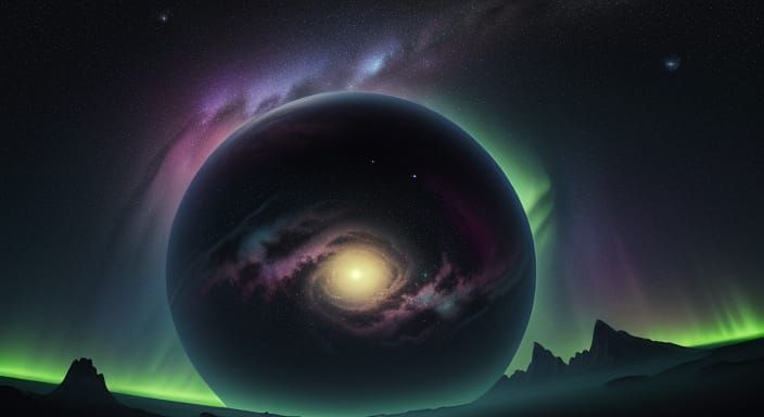 Sci-Fi Planet in Deep Space with Vibrant Aurora