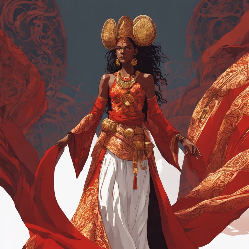 Regal Suli Woman in Vibrant Red Dress - Digital Concept Art
