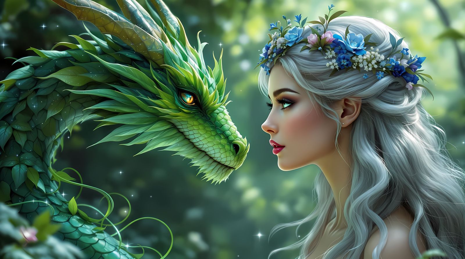 Mystical Encounter in Vibrant Fantasy Landscape