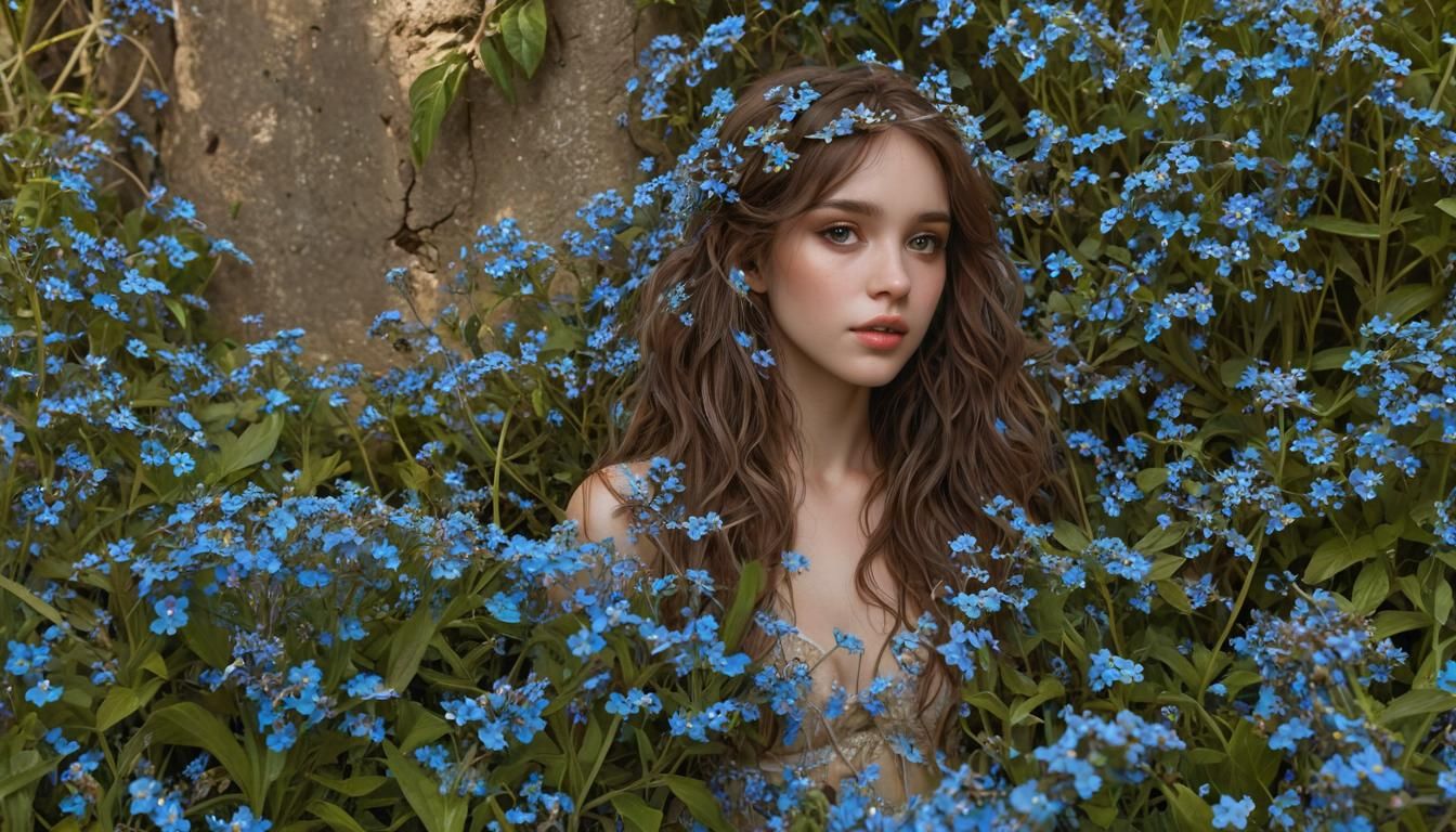 Detailed Forget-Me-Nots in Arthur Rackham Style