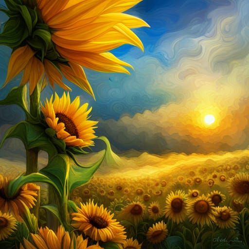 Sunflowers in Double Exposure Mixed Media Style