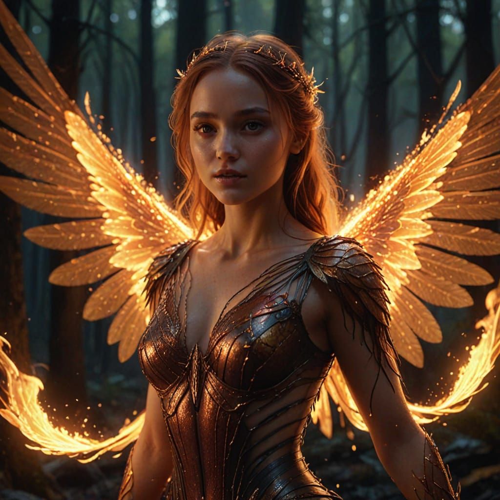 Fire Fairy in a Mystical Forest: Digital Painting