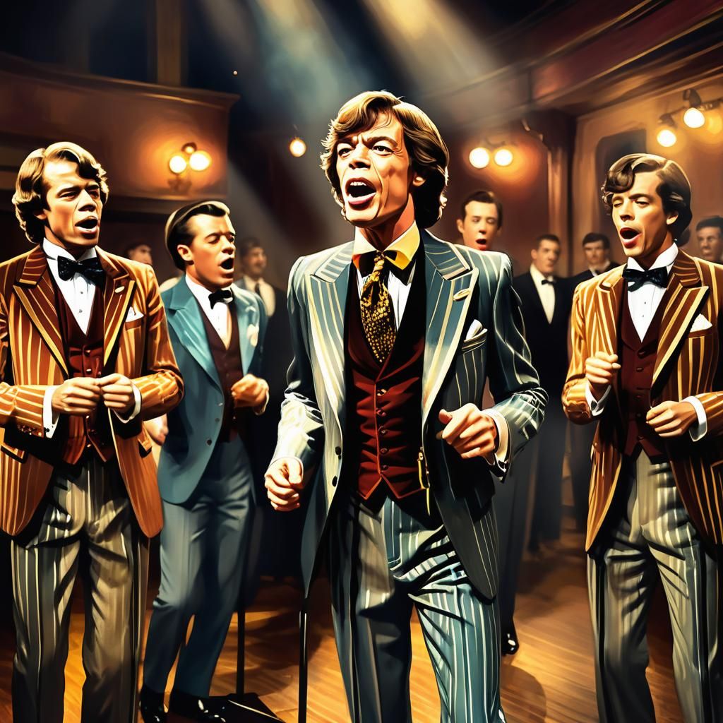 Mick Jagger in Barbershop Quartet: Digital Illustration