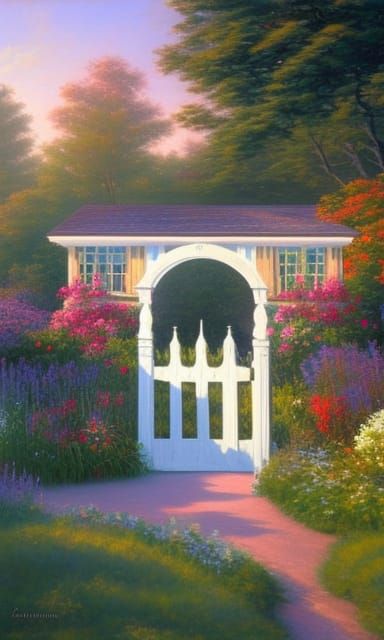 Charming Cottage Garden in Romantic Impressionism Style