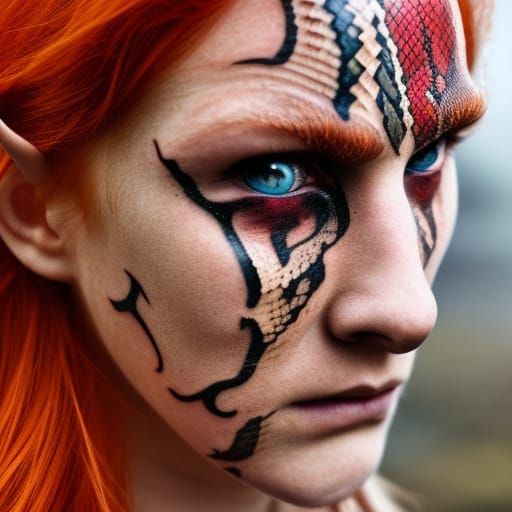 Half-Elf Paladin with Snake Tattoo, Hyperrealistic