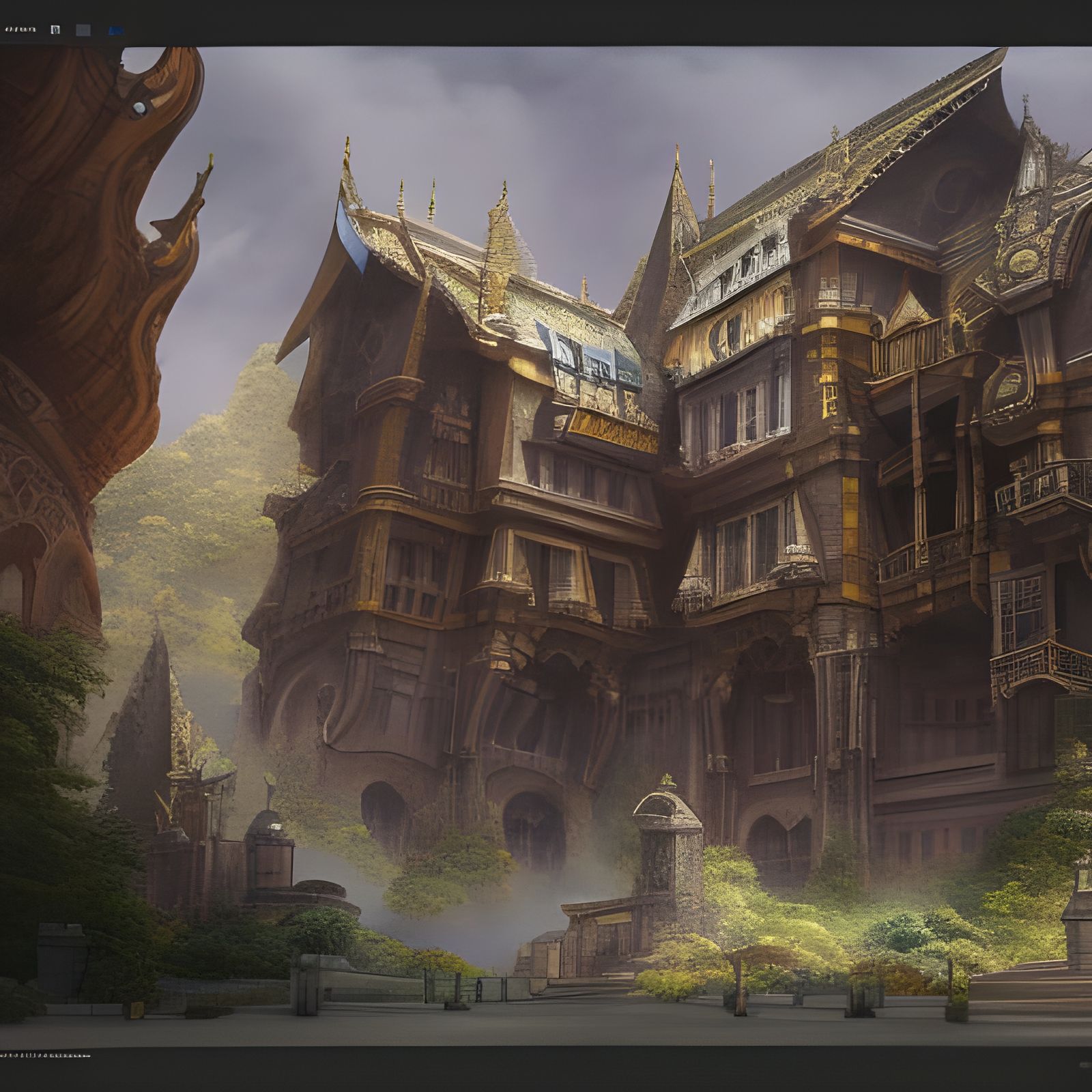 Detailed Architecture Drawing in Matte Painting Style