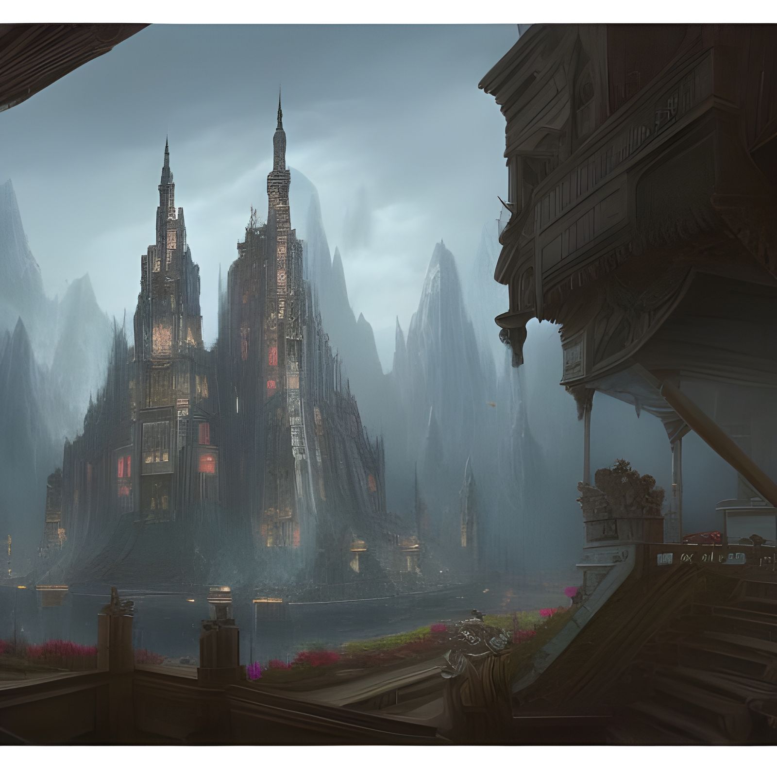 Detailed Architecture Drawing in Fantasy Concept Art Style