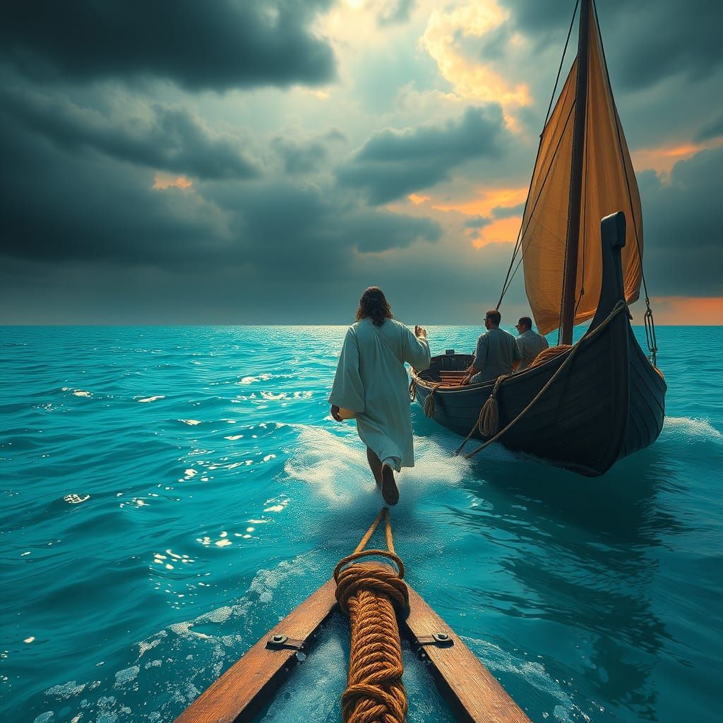 Jesus Walks on Water in Dramatic Digital Painting