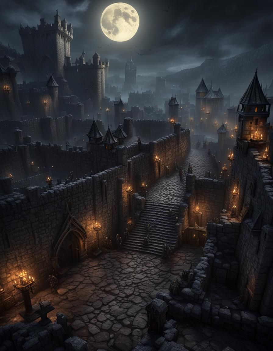 Undead Siege Under Dark Moon: Dark Fantasy Art