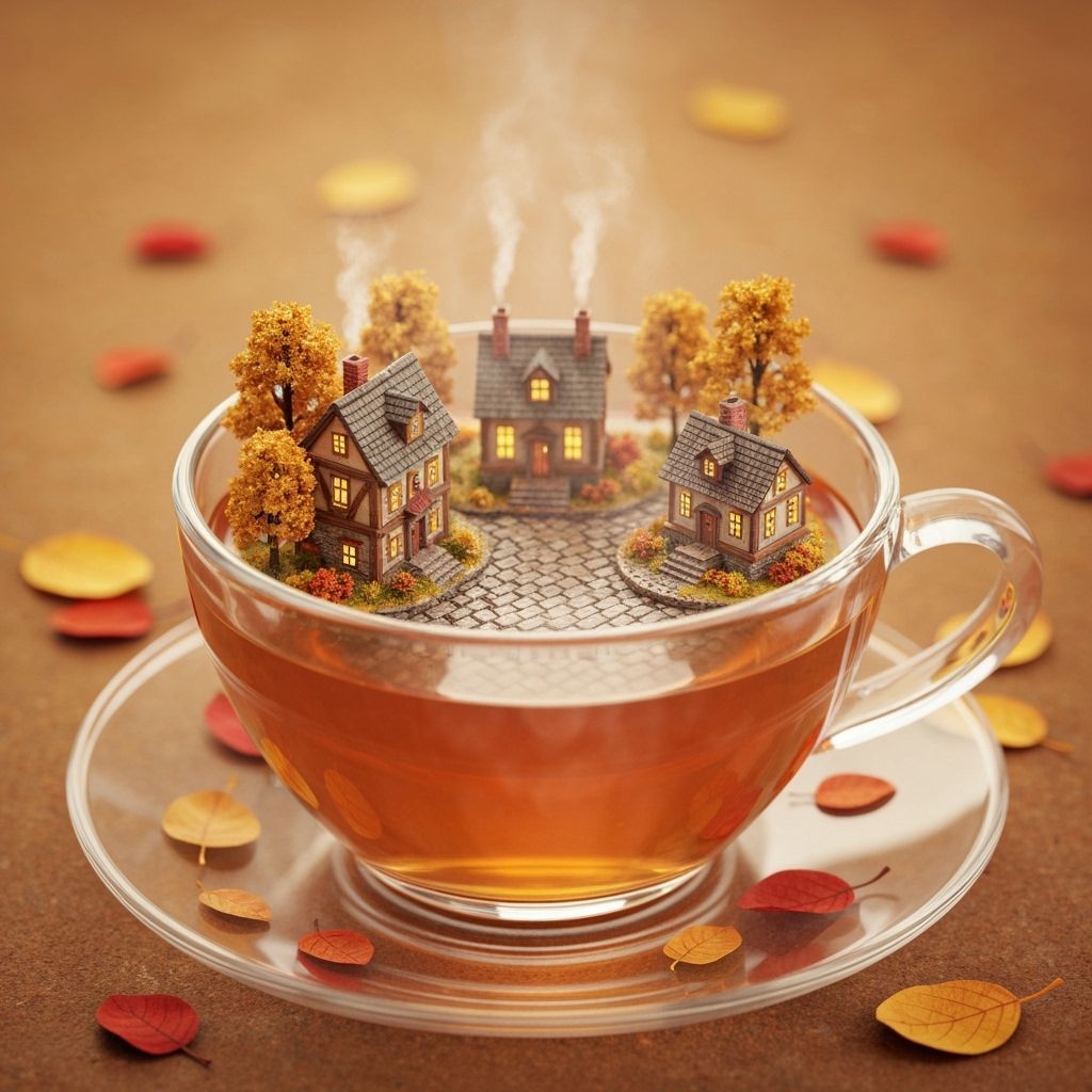 Cozy Autumn Village Diorama in Teacup