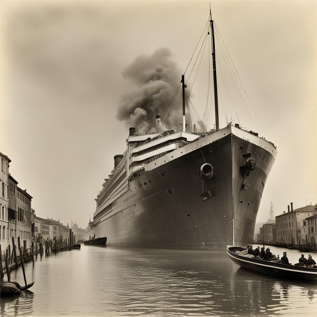 Ocean Liner Pulled Into Venice Canal