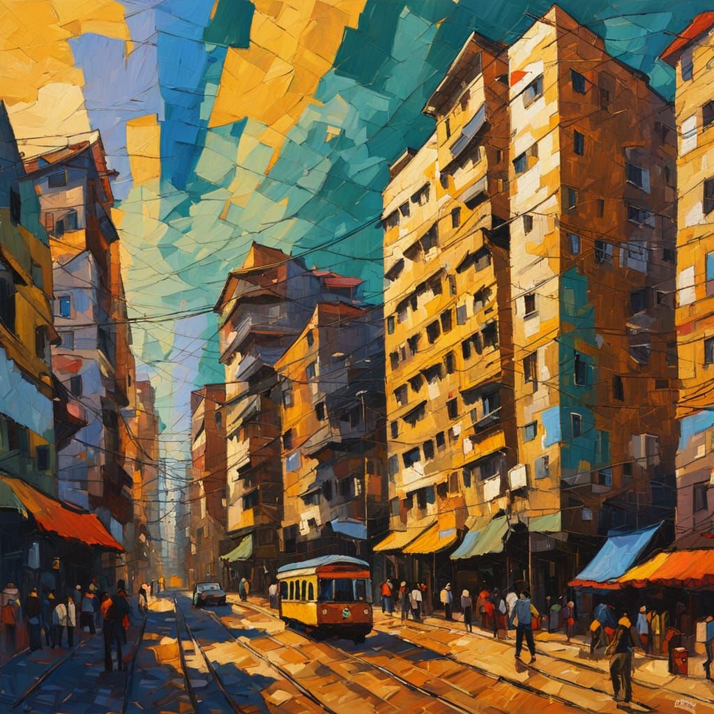 Sao Paolo Cityscape in Expressionist Oil Painting Style