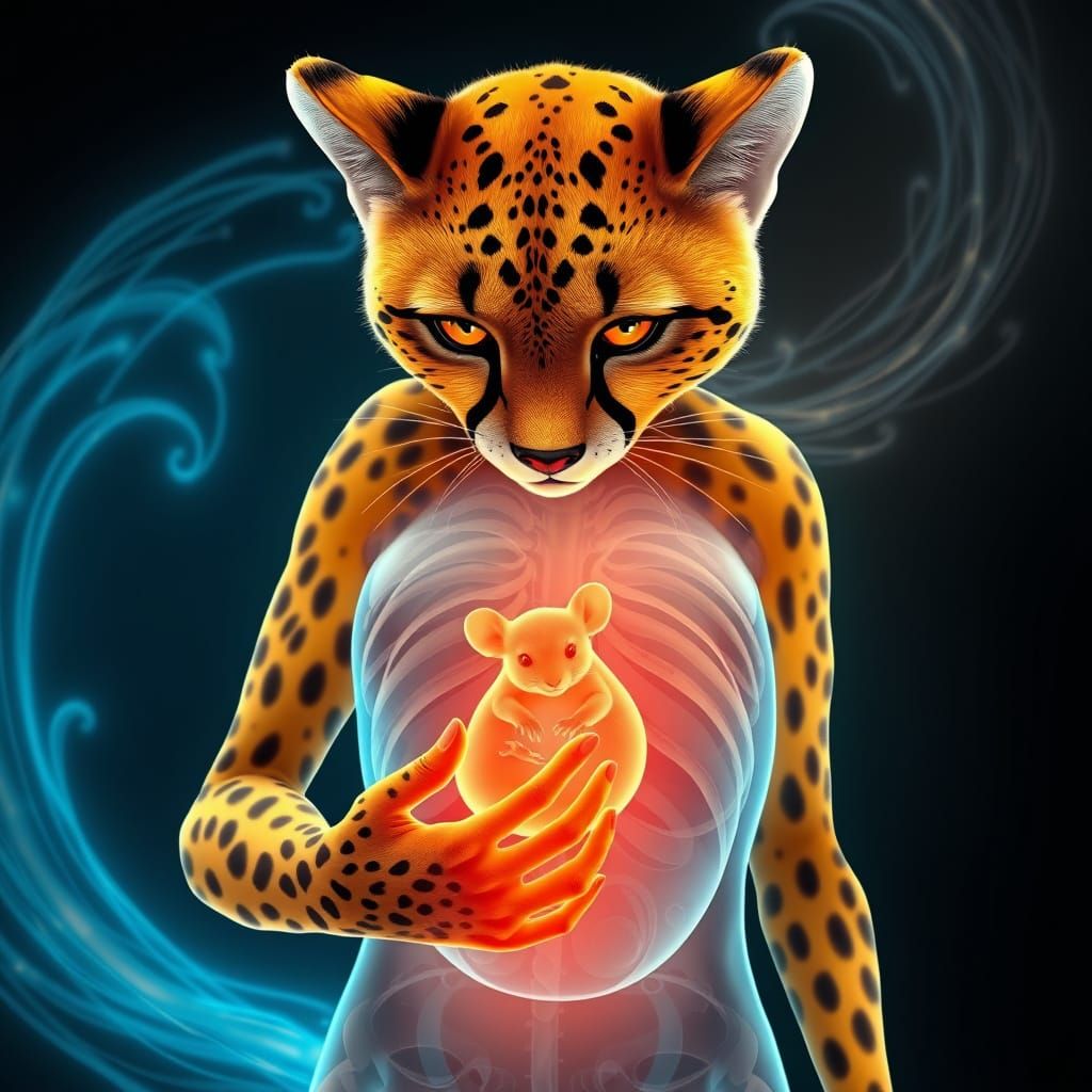 Gentle Cheetah Goddess Contemplates a Tiny Secret