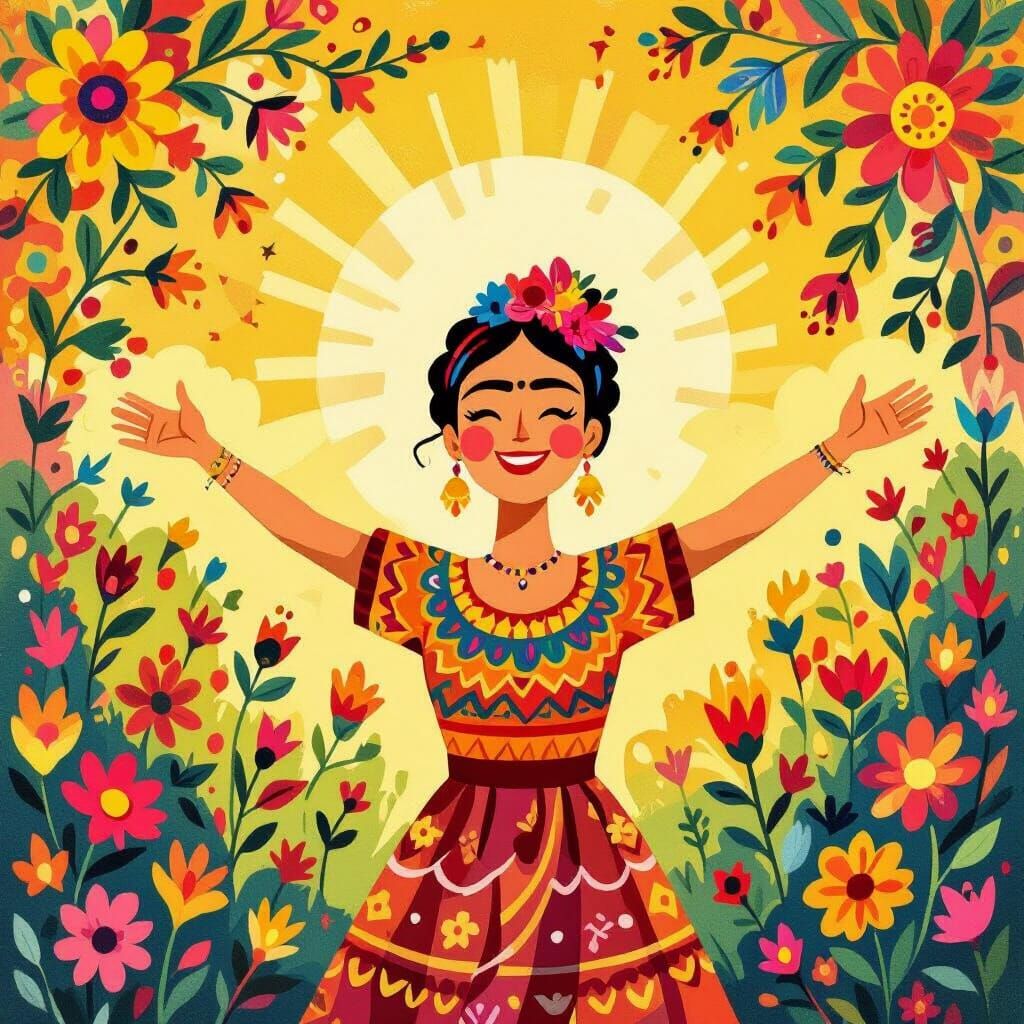 Joyful Folk Art Greeting with Energetic Brushstrokes