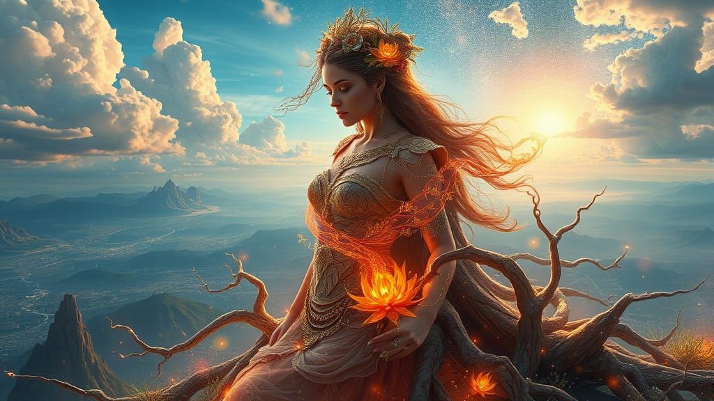 Ethereal Tapestry of Resilient Womanhood in Vibrant Hyperrea...