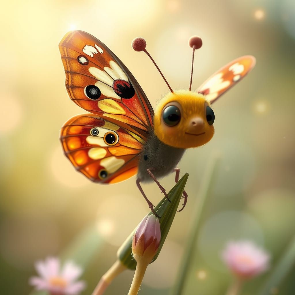 Adorable Butterfly in Enchanted Forest, Digital Painting Sty...