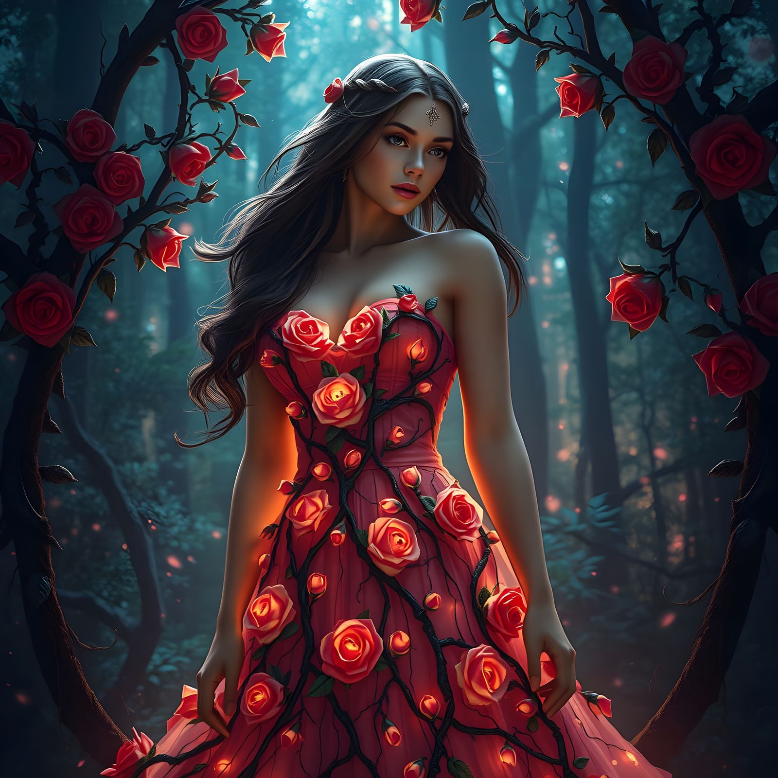 Enchanted Forest Woman Portrait in Art Nouveau Style