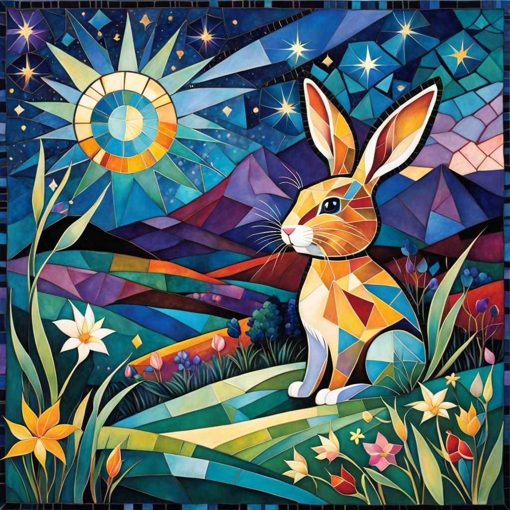Abstract Mosaic Bunny in Wildflower Valley