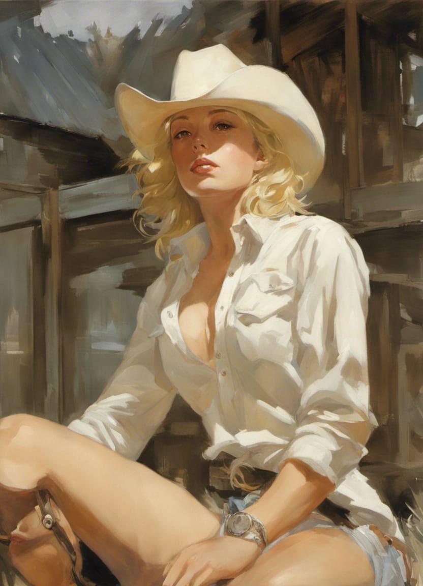 Blonde Cowgirl in Anime-Inspired Illustration