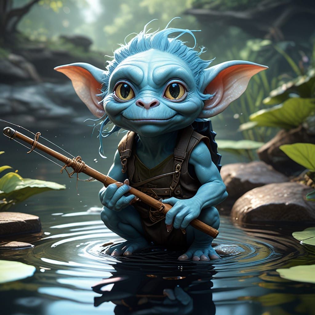 Blue Water Goblin Fishing: Detailed Portrait