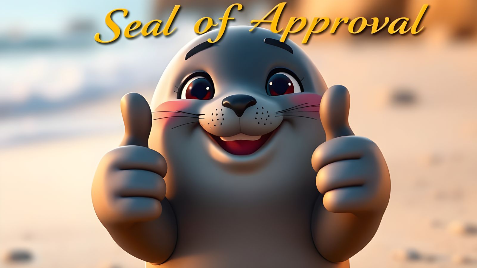 Joyful Seal of Approval in Vibrant Beach Scene