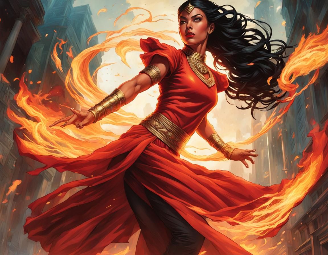 Stunning Fire Dancer in Comic Book Style