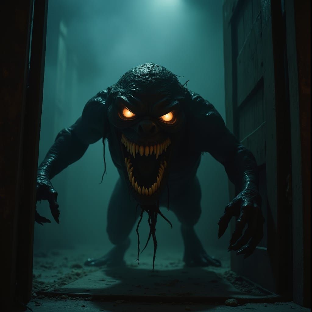 Monstrous Shadow Creature with Glowing Eyes