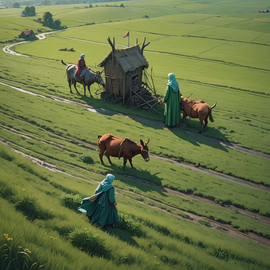 Medieval Women Plow Field in Fantasy Concept Art