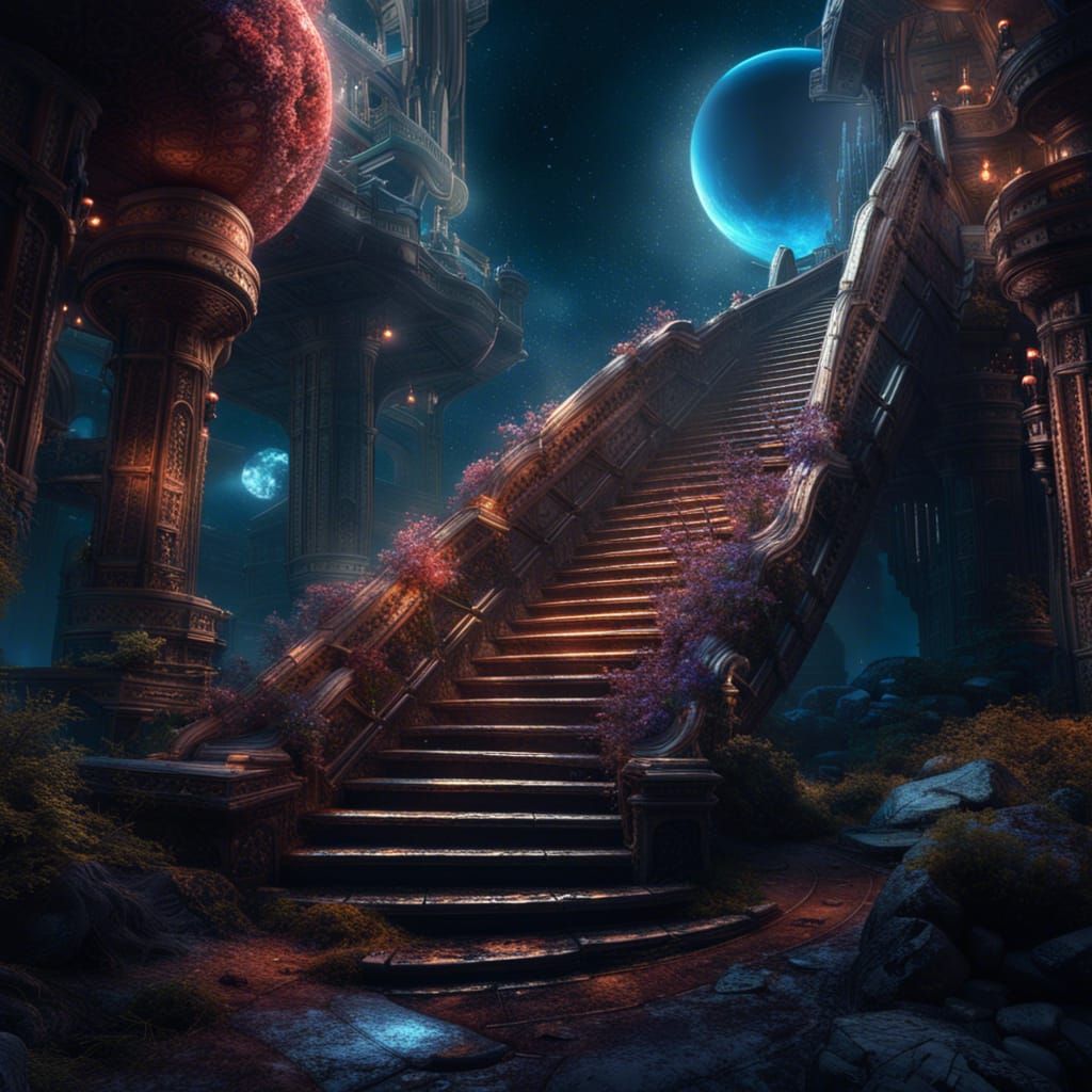 Galactic Paradox with Stairs in Detailed Matte Painting