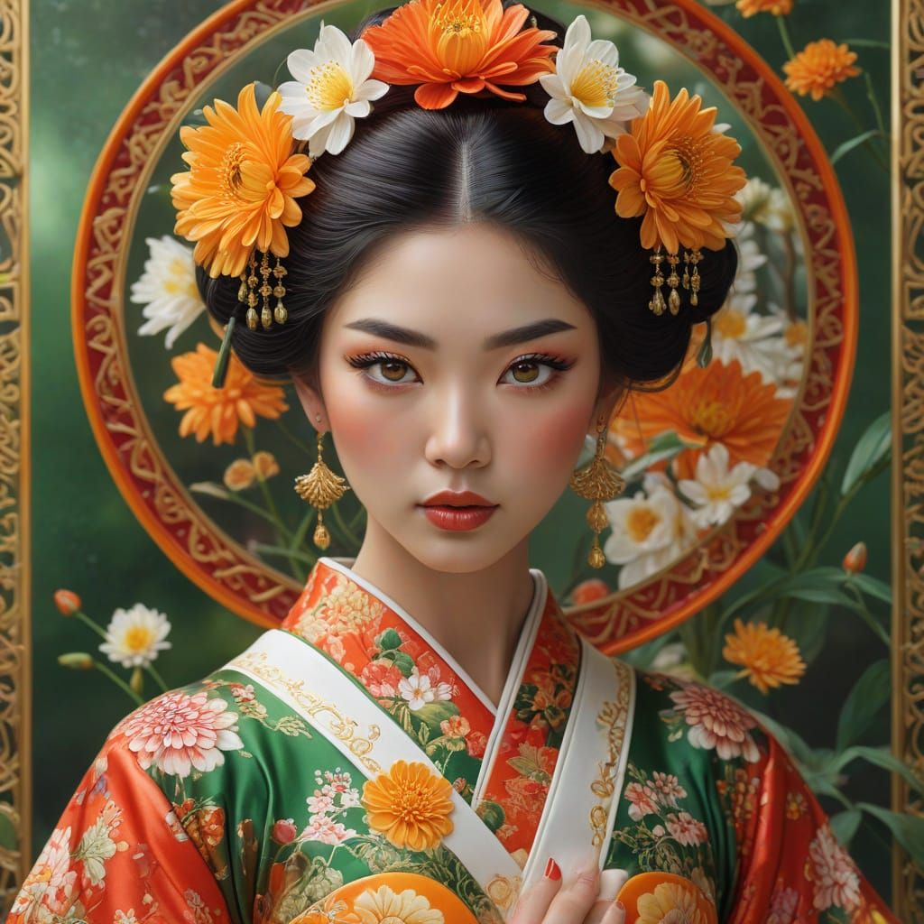 Geisha Portrait with Mirrored Reflection