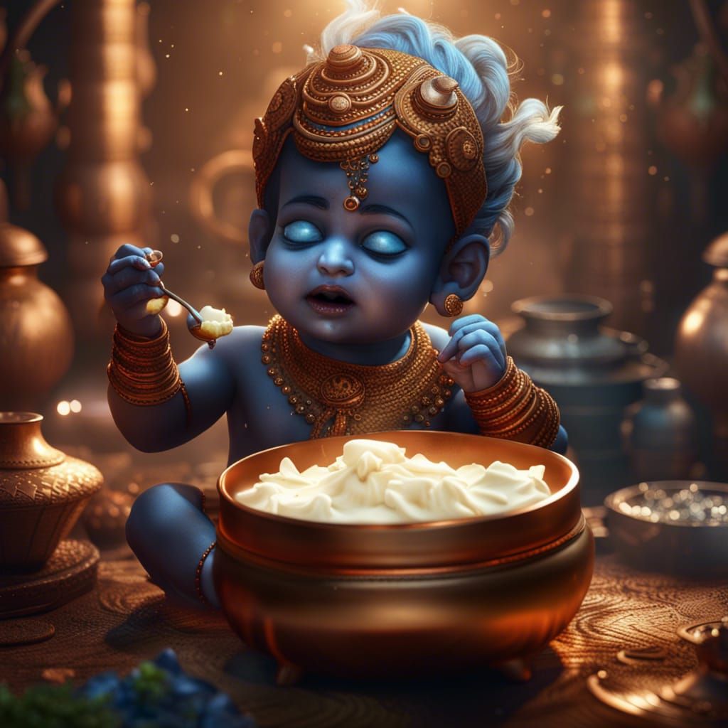 Baby Krishna enjoying butter