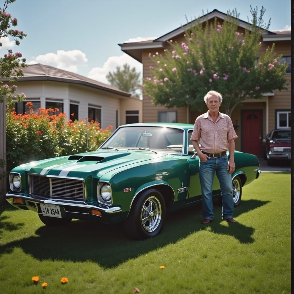 Clint Eastwood and Green Gran Torino: Hyperrealistic Photo