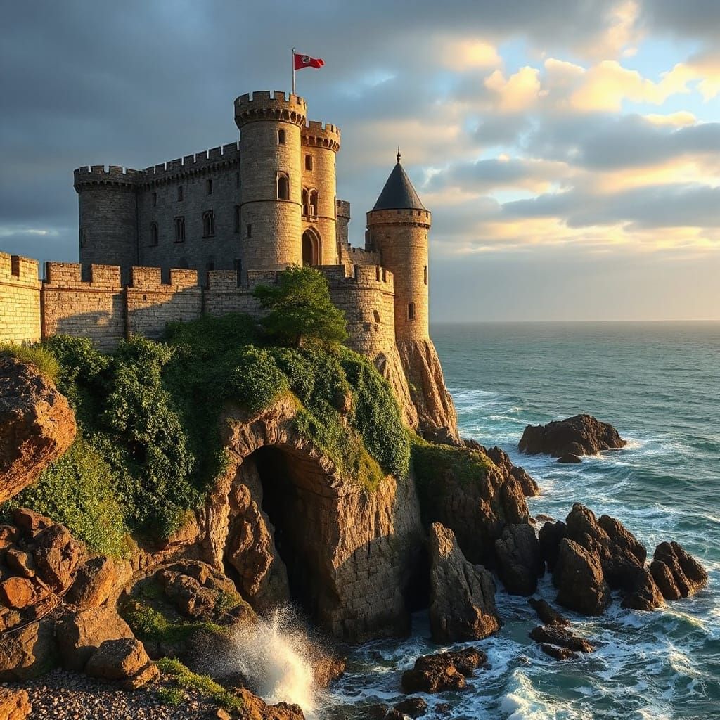 Castle of Ancient Wonder Amidst Turbulent Seascape