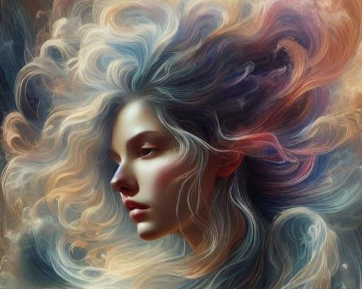 Ethereal Girl with Flowing Hair: Art Nouveau Style