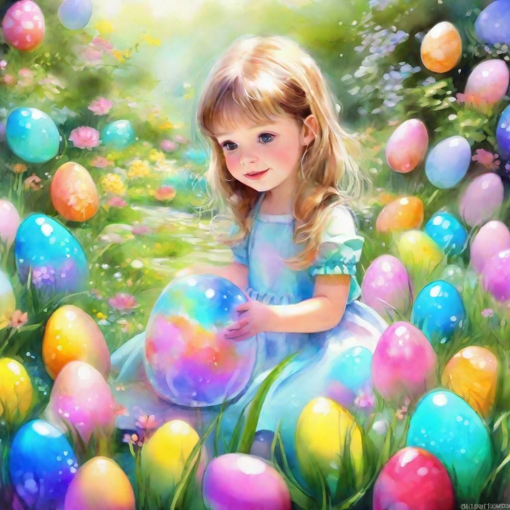 Adorable Girl in Enchanted Garden Easter Egg Hunt
